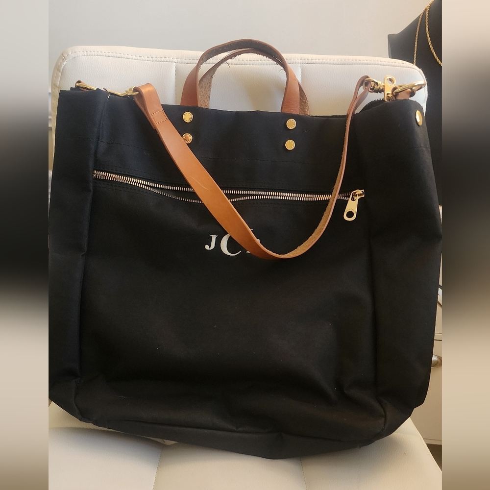 Boulevard Blue Navy Tote Bag with Brown Straps